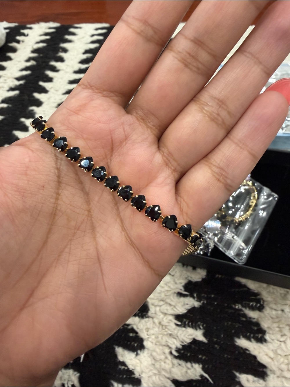 Gold Bracelet with Black Gemstones - Women Jewelry